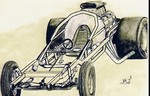 Drawing of the proposed chassis, cockpit, engine, and rear wheels.